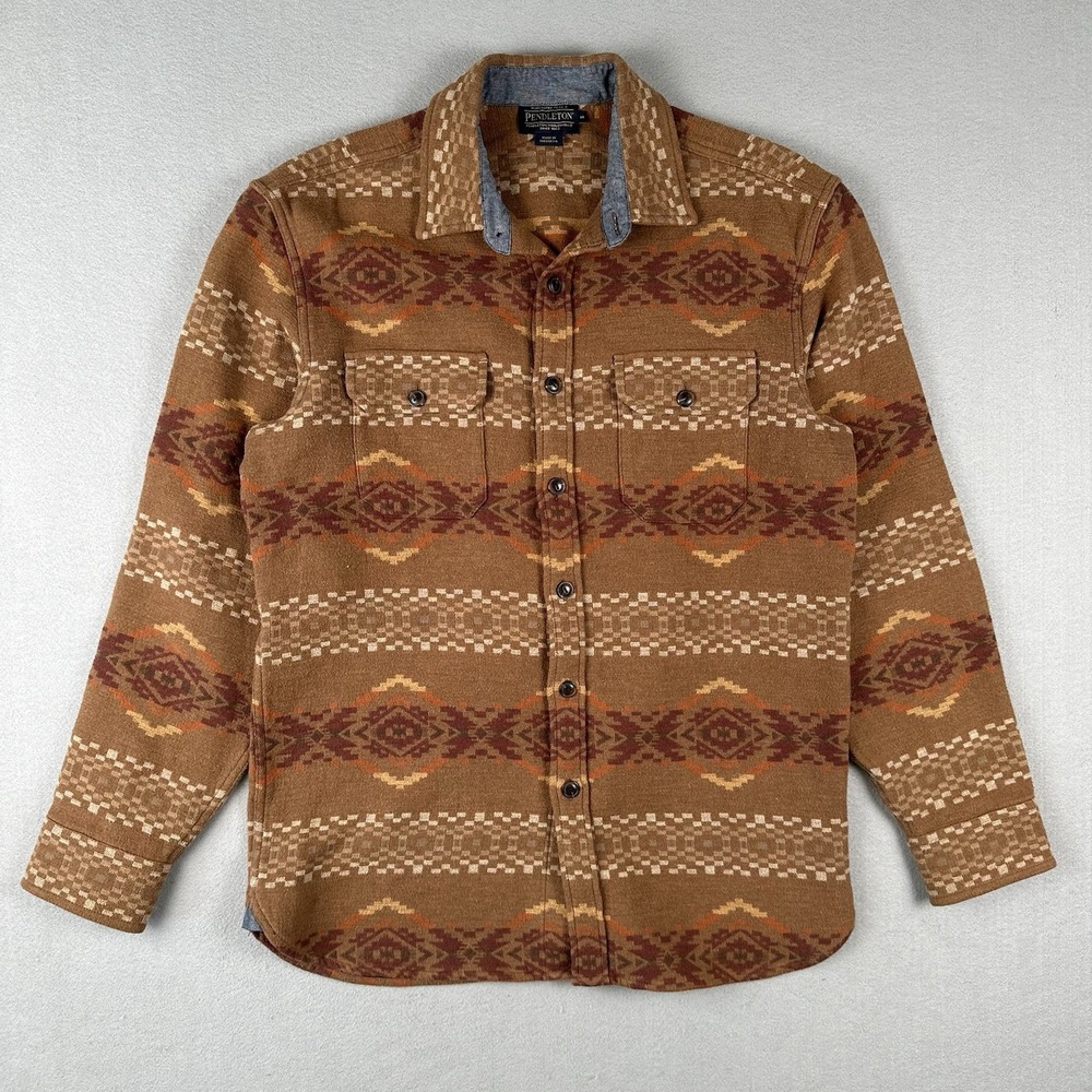 Pendleton Shirt Jacket Mens Medium Brown Southwestern Aztec Jacquard CPO